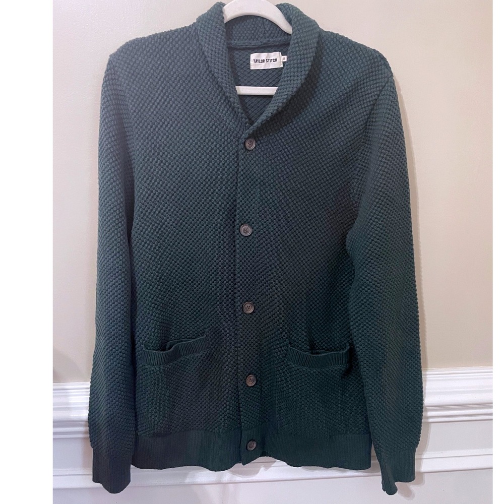Taylor Stitch Cotton Crawford Shawl Collar Cardigan Sweater Green Size 42 Large